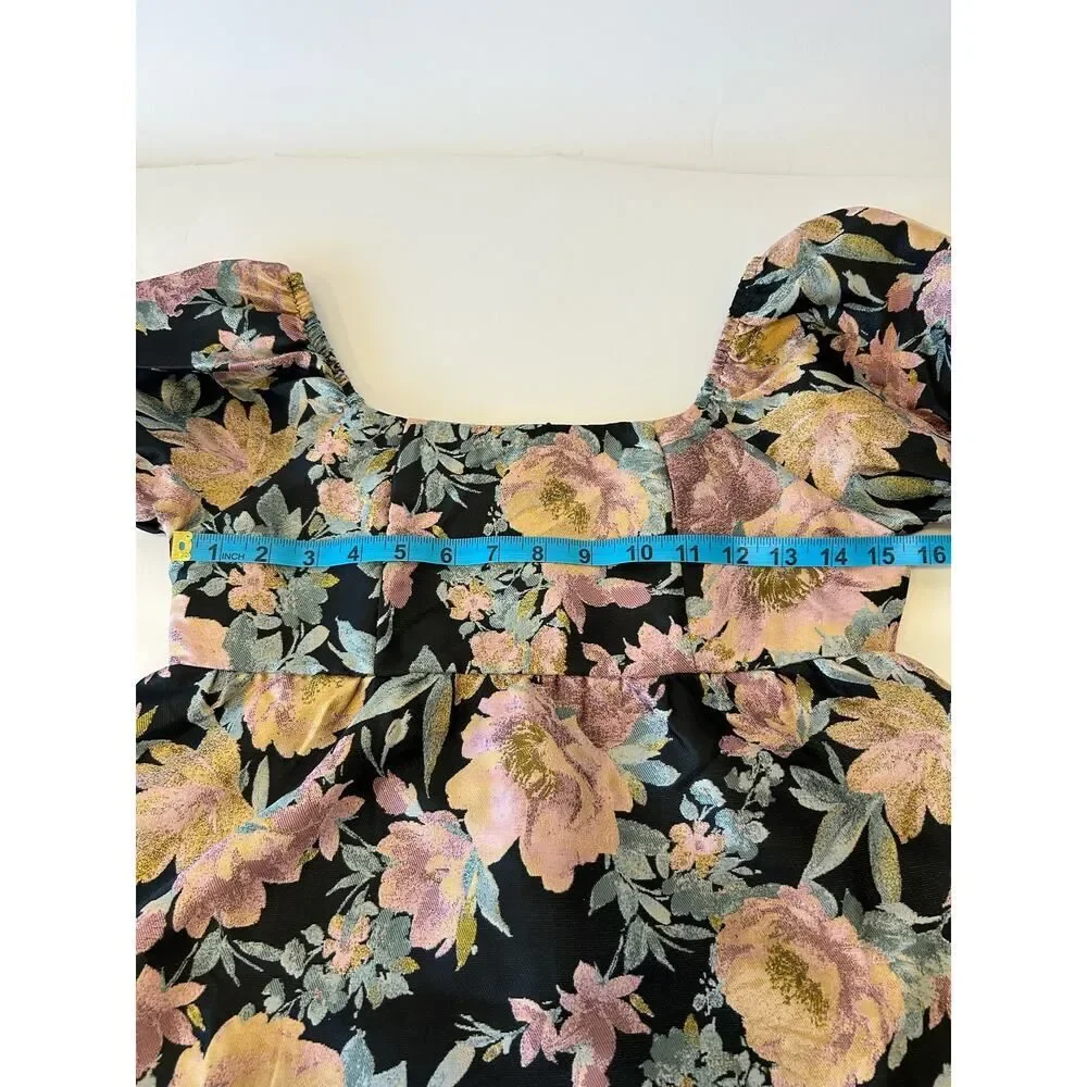 Aqua Girls Pink and Yellow Black Floral dress Size L‎ 10/12